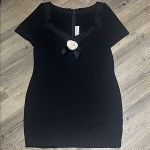 St. John Black Top with Cream Floral Accent